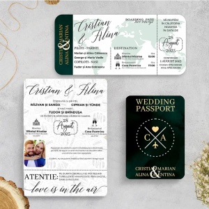 Invitatie de nunta tip pasaport deep green si boarding pass – tematica calatorie,3,Creativ.ro