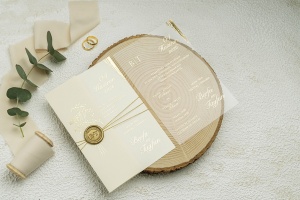 Invitatie de nunta, transparenta, cu un colt auriu si snur auriu, 124x189mm – 9277, 3, Creativ.ro