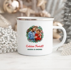 Cana metalica personalizata cu nume si text de Craciun