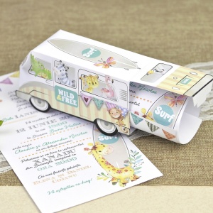 Invitatie de Botez cu Animalute si Rulota Multicolora – 15602,4,Creativ.ro
