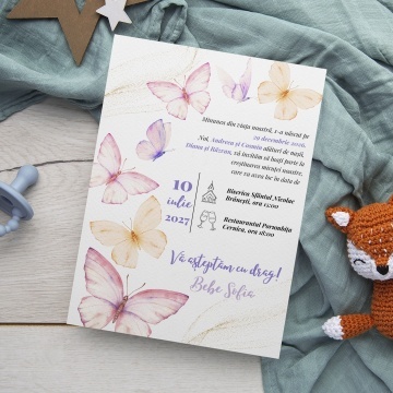 Invitatie de botez fluturi, 128x178mm, fara plic - BZ0037,3,Creativ.ro