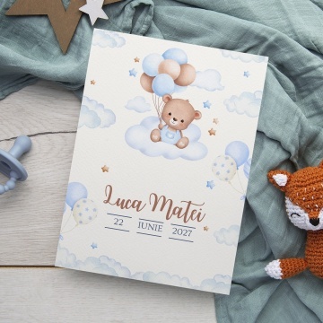 Invitatie de botez ursulet cu baloane, 128x178mm, fara plic - BZ0033,3,Creativ.ro