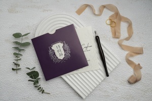 Invitatie de nunta, cu ambalaj mov, 148x148mm – 9284,1,Creativ.ro