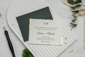 Invitatie de nunta, cu colturi aurii si plic verde, 100x135mm – 9319,4,Creativ.ro
