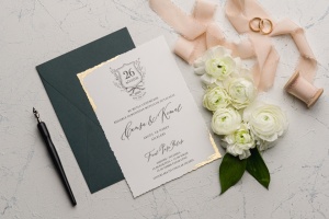 Invitatie de nunta eleganta colturi aurii si cu plic verde, 135x193mm – 9193,7,Creativ.ro