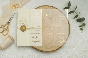 Invitatie de nunta, transparenta, cu un colt auriu si snur auriu, 124x189mm – 9277, 4, Creativ.ro