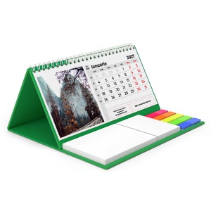 Calendar de birou cu notite personalizat, suport verde