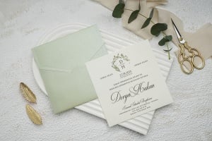 Invitatie de nunta, cu plic verde, 145x145mm – 9307,1,Creativ.ro