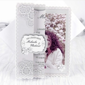 Invitatie de Nunta Old Vintage cu Fotografie si Plic Gri, 160x310mm – 39240
