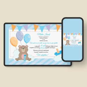 Invitatie digitala de botez cu ursulet