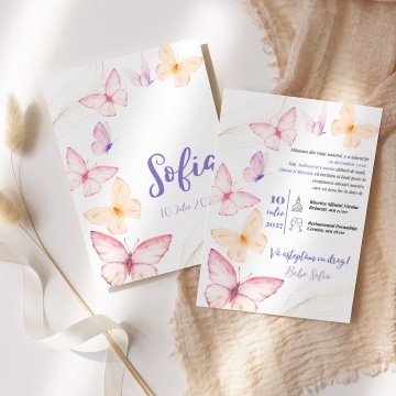 Invitatie de botez fluturi, 128x178mm, fara plic - BZ0037,5,Creativ.ro