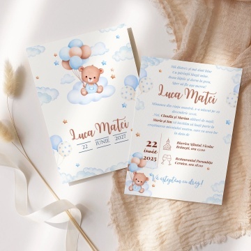 Invitatie de botez ursulet cu baloane, 128x178mm, fara plic - BZ0033,5,Creativ.ro