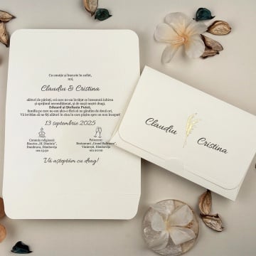 Invitatie de nunta alba cu detalii aurii si design elegant premium – 13322,1,Creativ.ro