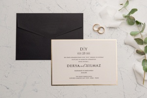 Invitatie de nunta beige, cu chenar auriu si plic negru, 135x193mm – 9234,1,Creativ.ro