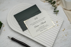 Invitatie de nunta, cu colturi aurii si plic verde, 100x135mm – 9319,3,Creativ.ro