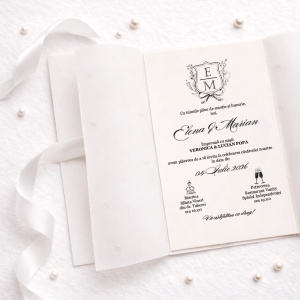 Invitatie de nunta cu hartie de calc, perle si panglică, 2, Creativ.ro