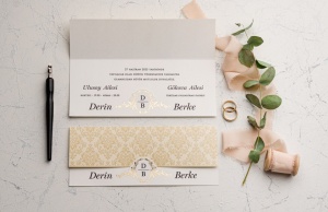 Invitatie de nunta economica, ivoire cu element auriu, 150x221mm – 9178,3,Creativ.ro