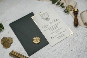 Invitatie de nunta eleganta colturi aurii si cu plic verde, 135x193mm – 9193,9,Creativ.ro