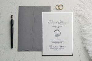 Invitatie de nunta eleganta, cu chenar argintiu si plic gri, 135x193mm – 9144,3,Creativ.ro