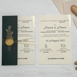 Invitatie de nunta verde, cu elemente aurii si snur auriu, 124x189mm – 9279,3,Creativ.ro