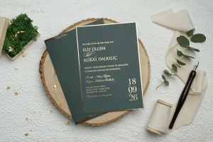 Invitatie de nunta verde, cu plic verde si elemente aurii, 135x193mm – 9317,2,Creativ.ro