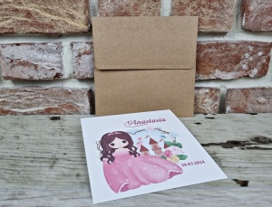 Invitatie de botez Princess, cu plic kraft, 134x149mm – 601, 2, Creativ.ro