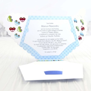 Invitatie de Botez Scutec Albastru cu Plic, 104x154mm – 15502,1,Creativ.ro