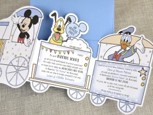 Invitatie de Botez Tren Mickey cu Plic, 154x336mm – 15723,2,Creativ.ro