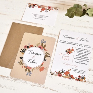 Invitatie de nunta cu flori de toamna ECO, culori de toamna, 128x178mm – 39785