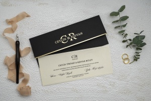 Invitatie de nunta, cu plic negru si auriu, 102x248mm – 9259,4,Creativ.ro