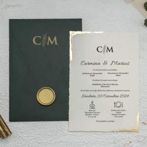 Invitatie de nunta eleganta colturi aurii si cu plic verde, 135x193mm – 9193,2,Creativ.ro