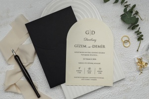 Invitatie de nunta semirotunda, cu plic negru, 135x193mm – 9309,1,Creativ.ro