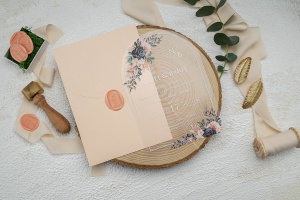Invitatie de nunta semirotunda semitransparenta (transparent mat), somon/roz, 135x193mm – 9365