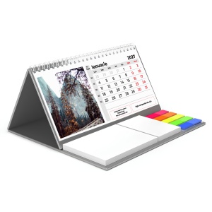 Calendar de birou cu notite personalizat, suport gri