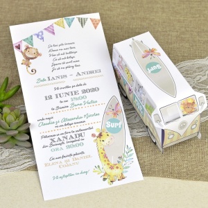 Invitatie de Botez cu Animalute si Rulota Multicolora – 15602,1,Creativ.ro