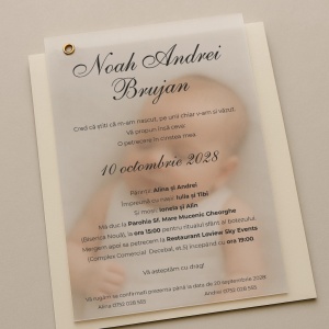 Invitatie de botez cu fotografie si hartie de calc