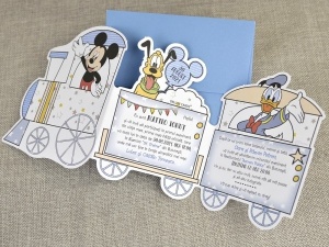 Invitatie de Botez Tren Mickey cu Plic, 154x336mm – 15723,3,Creativ.ro
