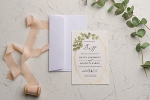 Invitatie de nunta cu frunze, cu plic alb, 115x175mm – 9205,1,Creativ.ro