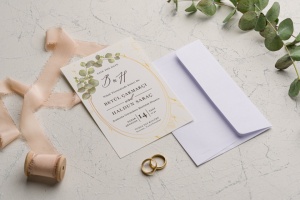 Invitatie de nunta cu frunze, cu plic alb, 115x175mm – 9205,2,Creativ.ro