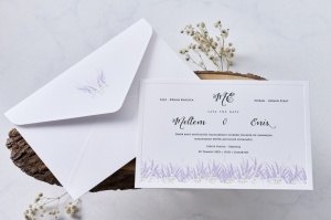 Invitatie de nunta cu lavanda, cu plic alb, 145x207mm – 1141