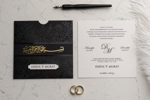 Invitatie de nunta eleganta, alb-negru, cu element auriu, 145x145mm – 9179,2,Creativ.ro
