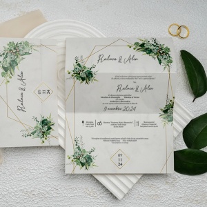 Invitatie de nunta, model cu frunze, fara plic, 170x273mm – 9348,1,Creativ.ro