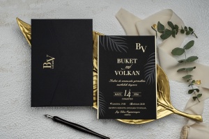 Invitatie de nunta, neagra cu auriu si plic, 135x193mm – 9265,1,Creativ.ro