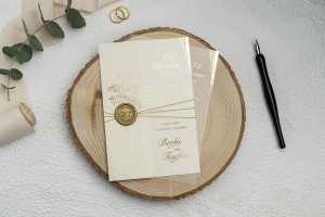 Invitatie de nunta, transparenta, cu un colt auriu si snur auriu, 124x189mm – 9277, 2, Creativ.ro
