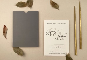 Invitatie nunta minimalista cu plic gri si initiale suprapuse - 12286,1,Creativ.ro