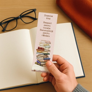 Semn de carte personalizat cu nume si text, model carti