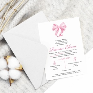 Invitatie de botez fundita roz, 128x178mm, fara plic - BZ0053, 2, Creativ.ro