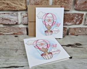 Invitatie de botez, ursulet in balon roz, cu plic kraft, 134x149mm – 602,2,Creativ.ro