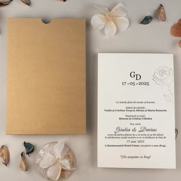 Invitatie de nunta alba cu plic si design floral minimalist – 13325,1,Creativ.ro