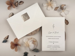 Invitatie de nunta alba cu sigiliu argintiu si design minimalist floral – 13314,2,Creativ.ro